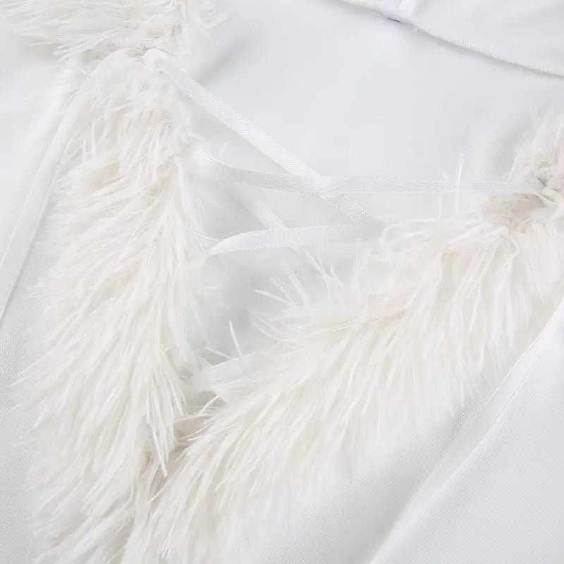 Long Sleeve White Fur Trimmed Sweater Dress for Cozy Winter Style - Cosparty