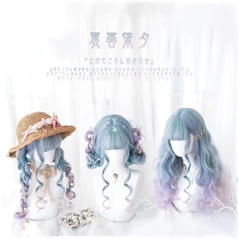 Long Wavy Lolita Wig in Blue Purple Ombre with Fringe - Cosparty