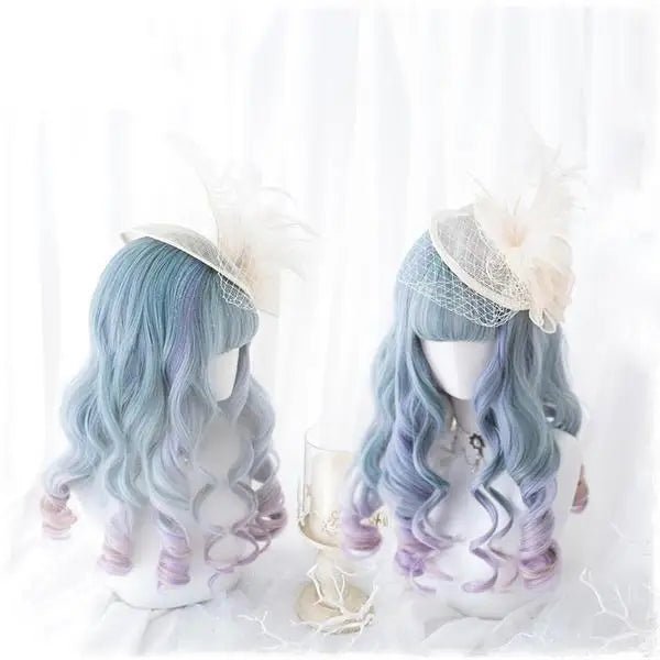 Long Wavy Lolita Wig in Blue Purple Ombre with Fringe - Cosparty