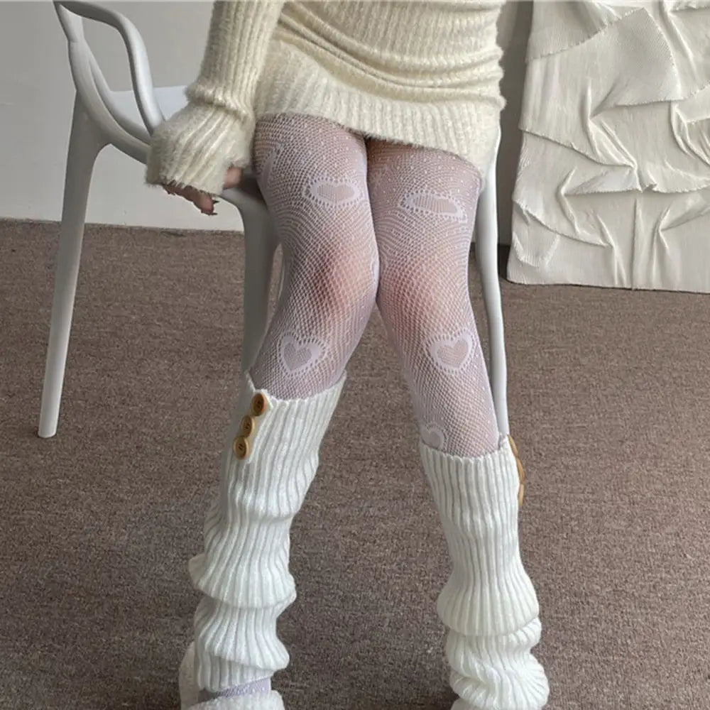 Lovecore Fishnets with Heart Embroidery in Black or White - Cosparty