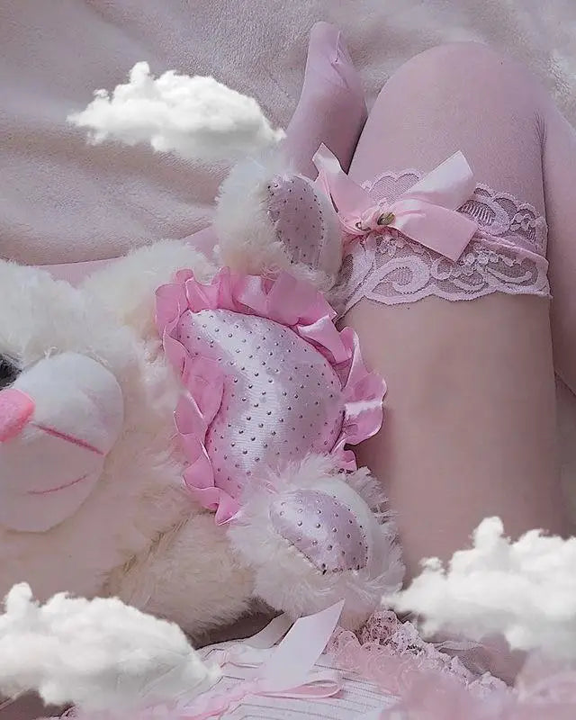 Sheer Babygirl Bow Stockings - Pink With - bows, nylons, panty hose, pantyhose, ribbons