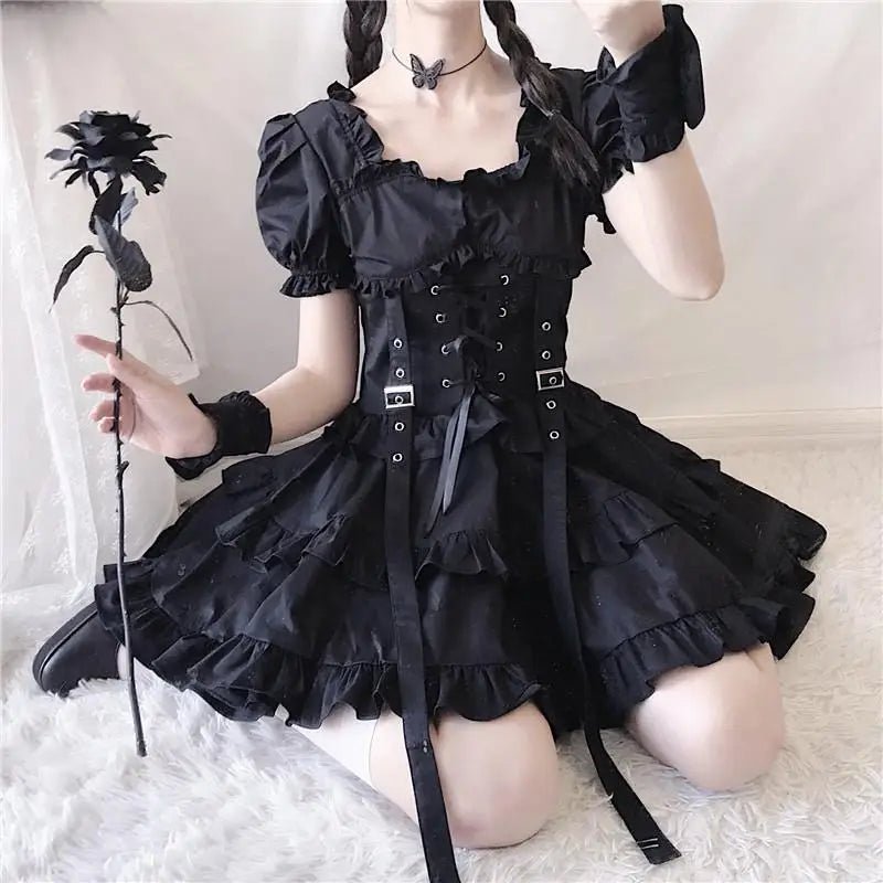 Luxurious Black Gothic Victorian Inspired Gothic Lolita Dress 84cm Waist - Cosparty