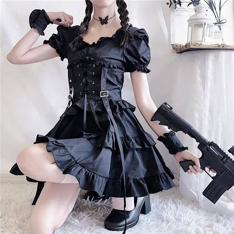 Luxurious Black Gothic Victorian Inspired Gothic Lolita Dress 84cm Waist - Cosparty
