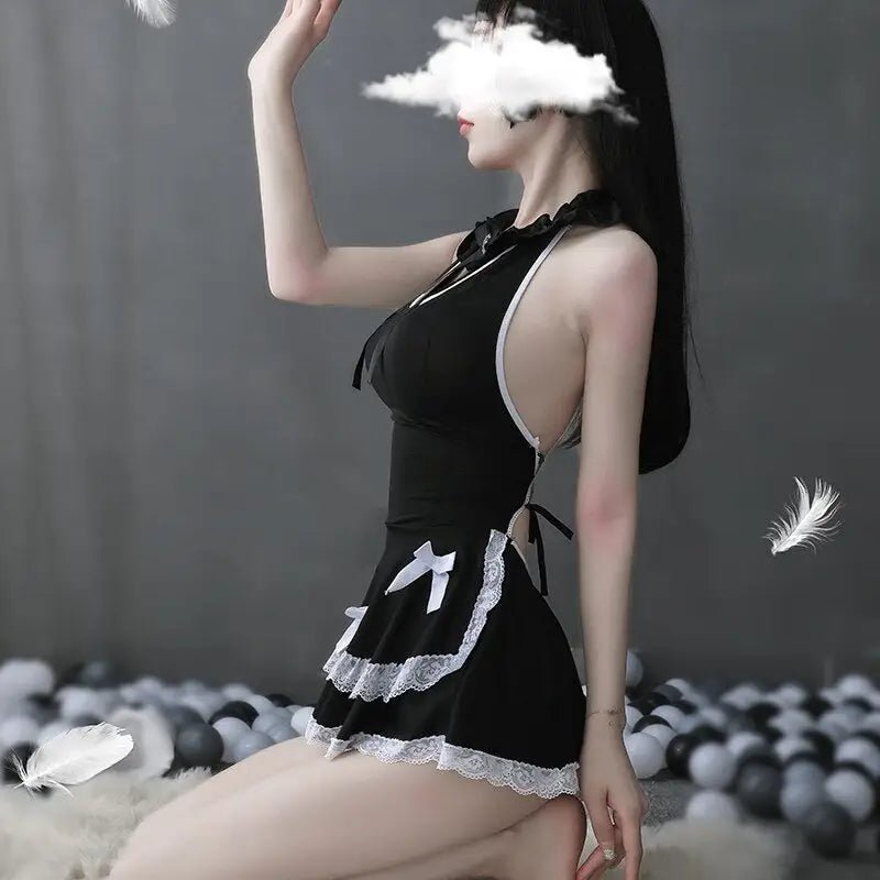 Luxurious Black Ruffled Maid Dress for Roleplaying Vixens - Cosparty