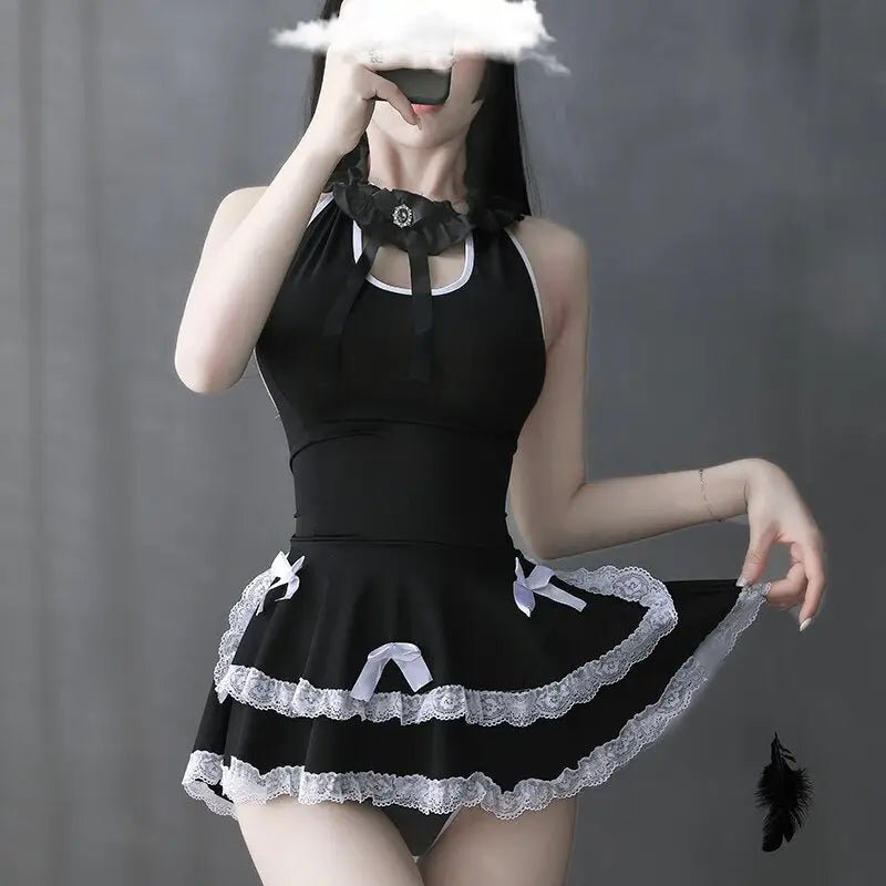 Luxurious Black Ruffled Maid Dress for Roleplaying Vixens - Cosparty