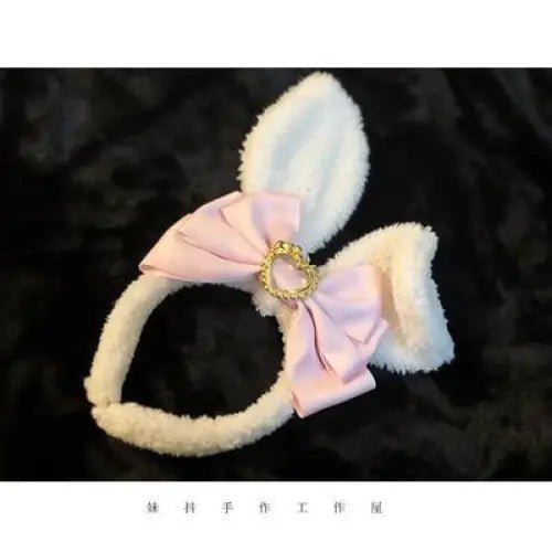 Luxurious Bunny Ears Headband with Satin Ribbons and Jewels - Cosparty