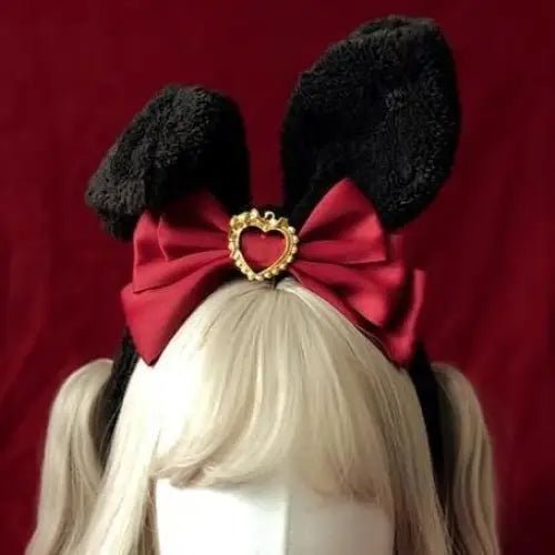 Luxurious Bunny Ears Headband with Satin Ribbons and Jewels - Cosparty