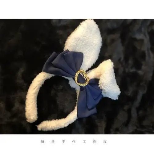 Luxurious Bunny Ears Headband with Satin Ribbons and Jewels - Cosparty