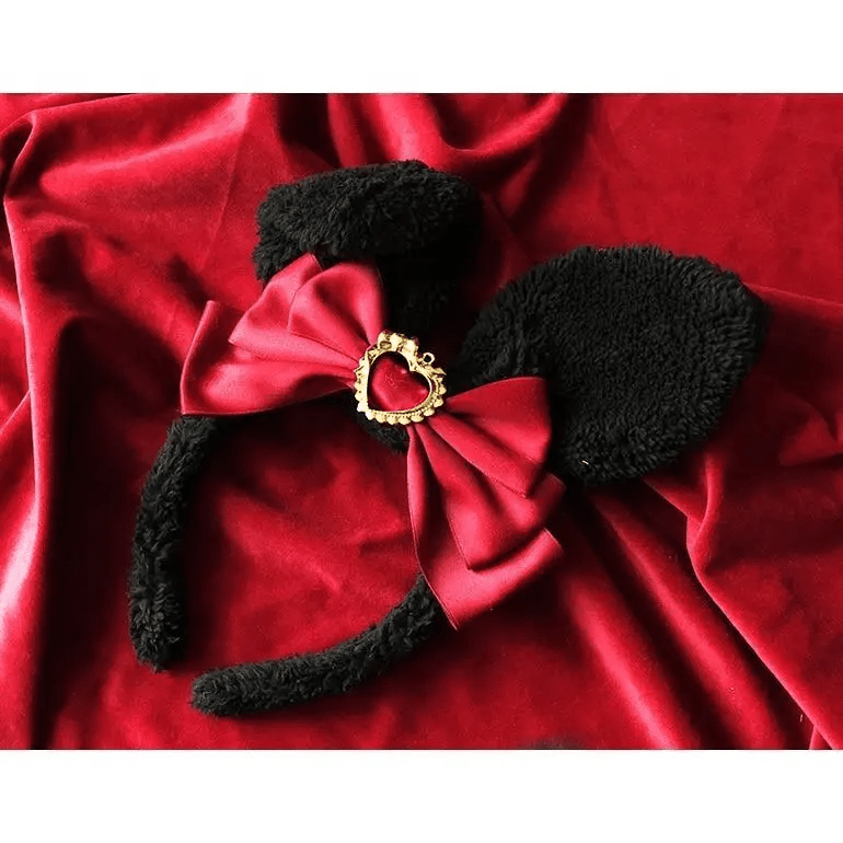 Luxurious Bunny Ears Headband with Satin Ribbons and Jewels - Cosparty