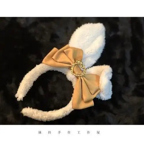 Luxurious Bunny Ears Headband with Satin Ribbons and Jewels - Cosparty