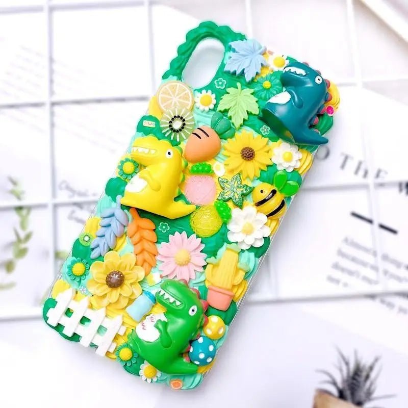 Luxurious Handmade Phone Case with Dinosaurs and Bumble Bees - Cosparty