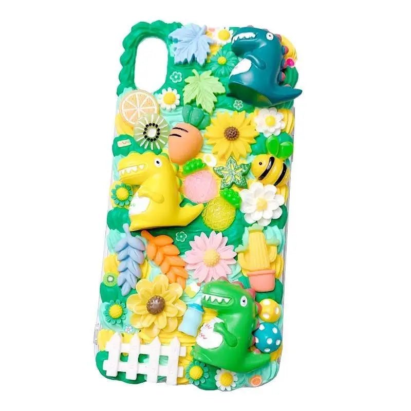 Luxurious Handmade Phone Case with Dinosaurs and Bumble Bees - Cosparty