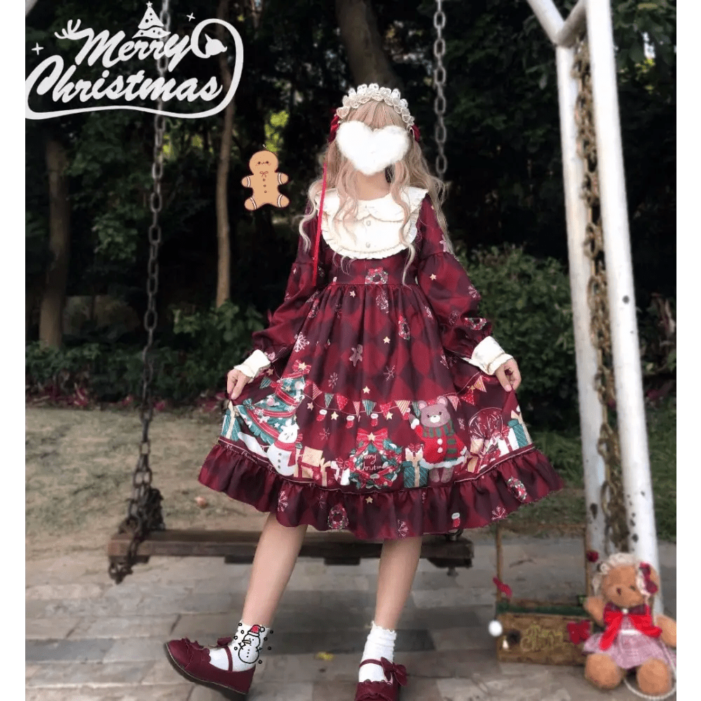 Luxurious Holiday Lolita Dress in Red or Green Org Instock New Condition - Cosparty
