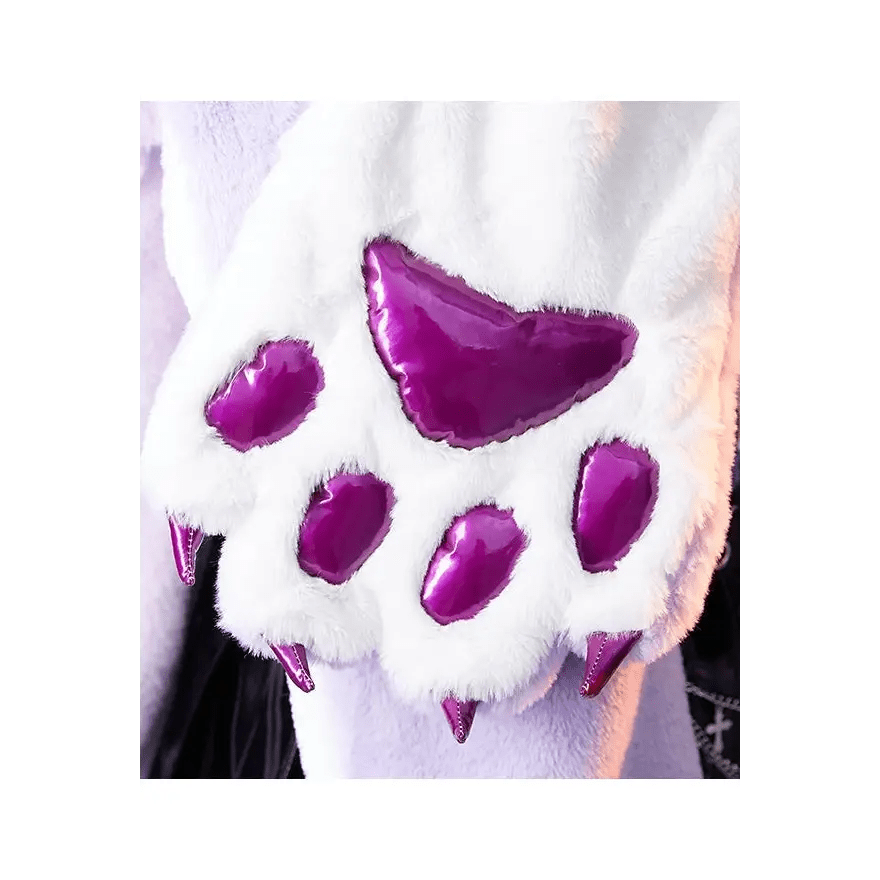 Luxurious Holographic Purple Paw Print Plush Scarf for Kawaii Kittens - Cosparty