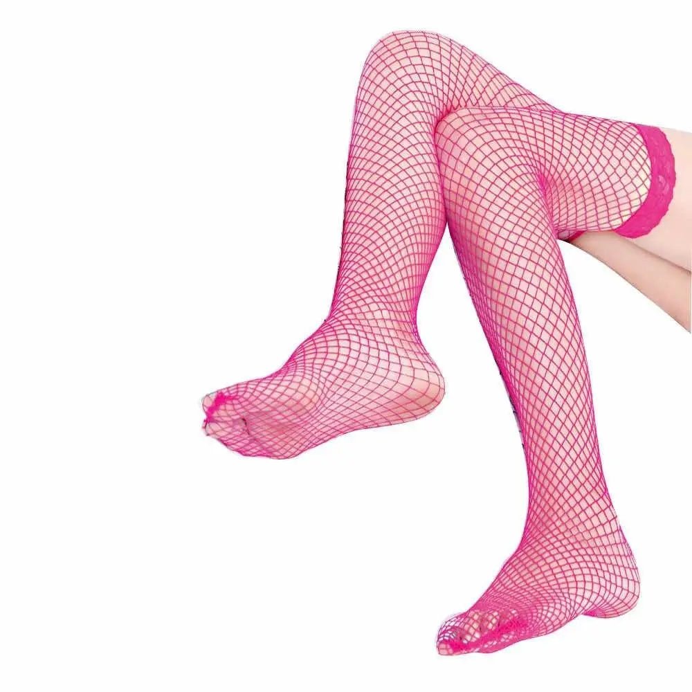 Luxurious Pink Fishnet Stockings with Lace Garter Details - Cosparty