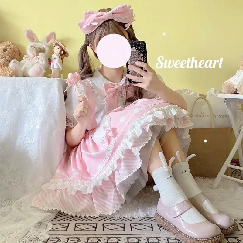 Luxurious Polkadot Suspender Lolita Skirt with Elastic Waist - Cosparty