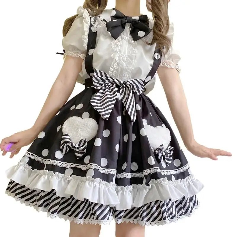 Luxurious Polkadot Suspender Lolita Skirt with Elastic Waist - Cosparty