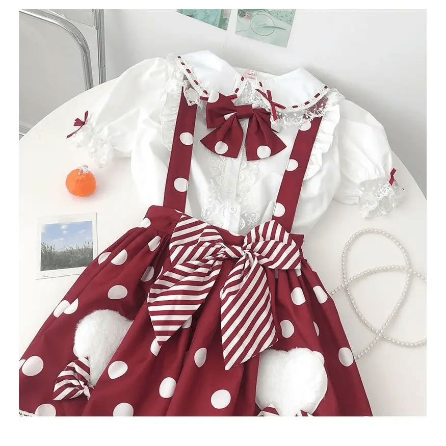 Luxurious Polkadot Suspender Lolita Skirt with Elastic Waist - Cosparty