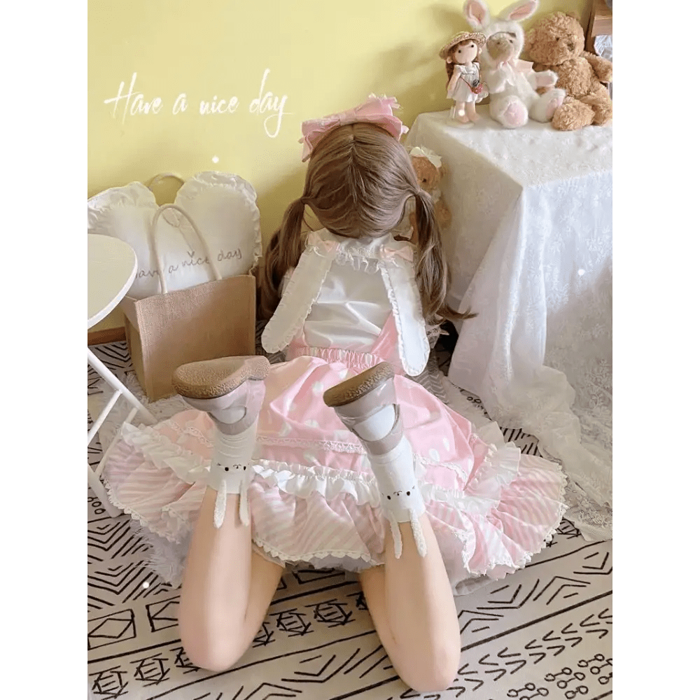 Luxurious Polkadot Suspender Lolita Skirt with Elastic Waist - Cosparty