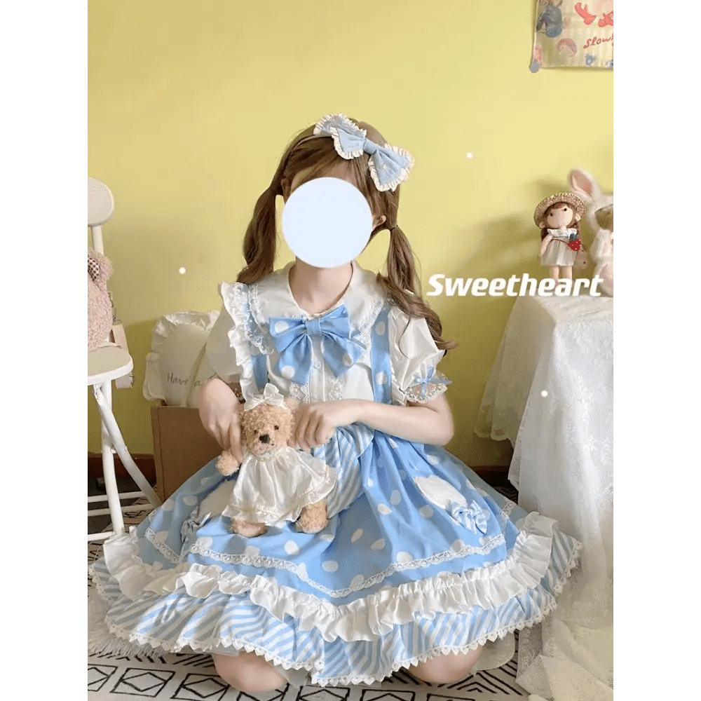 Luxurious Polkadot Suspender Lolita Skirt with Elastic Waist - Cosparty