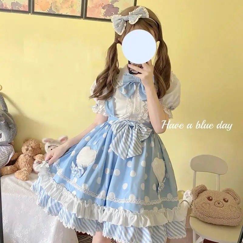 Luxurious Polkadot Suspender Lolita Skirt with Elastic Waist - Cosparty