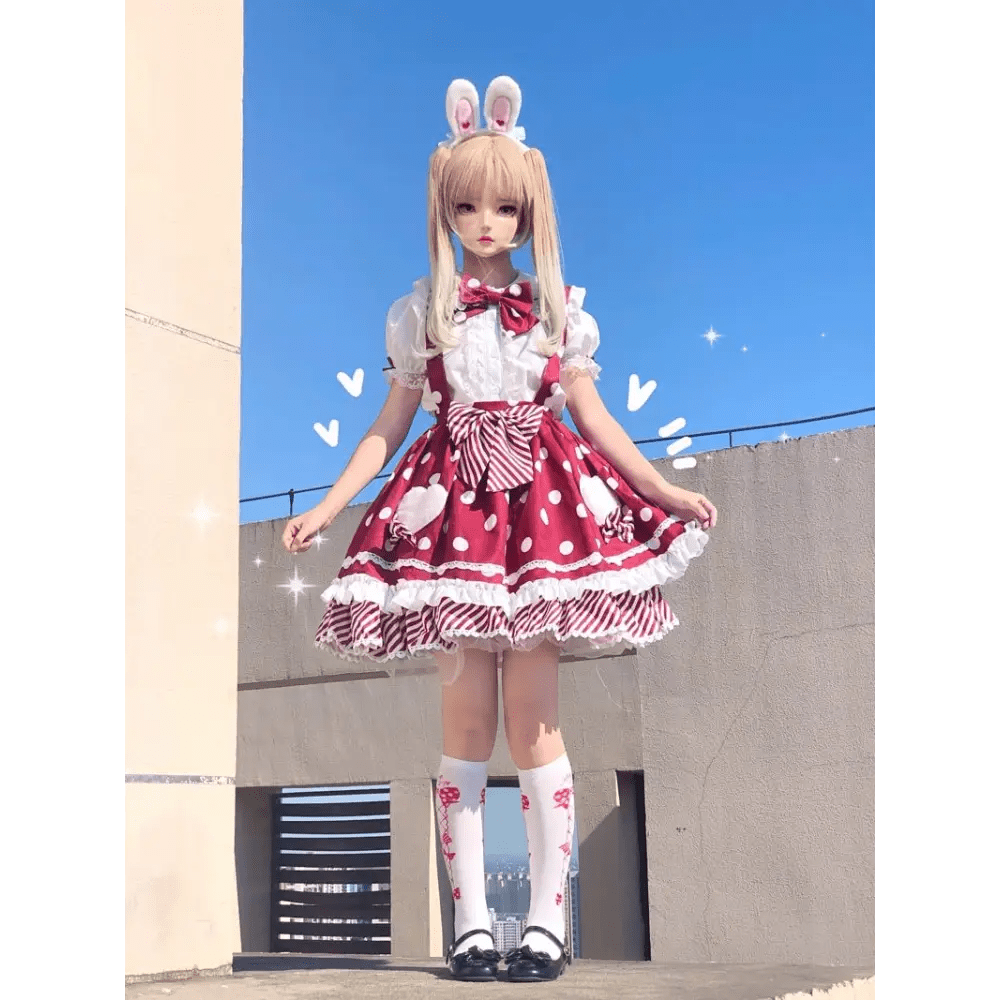 Luxurious Polkadot Suspender Lolita Skirt with Elastic Waist - Cosparty