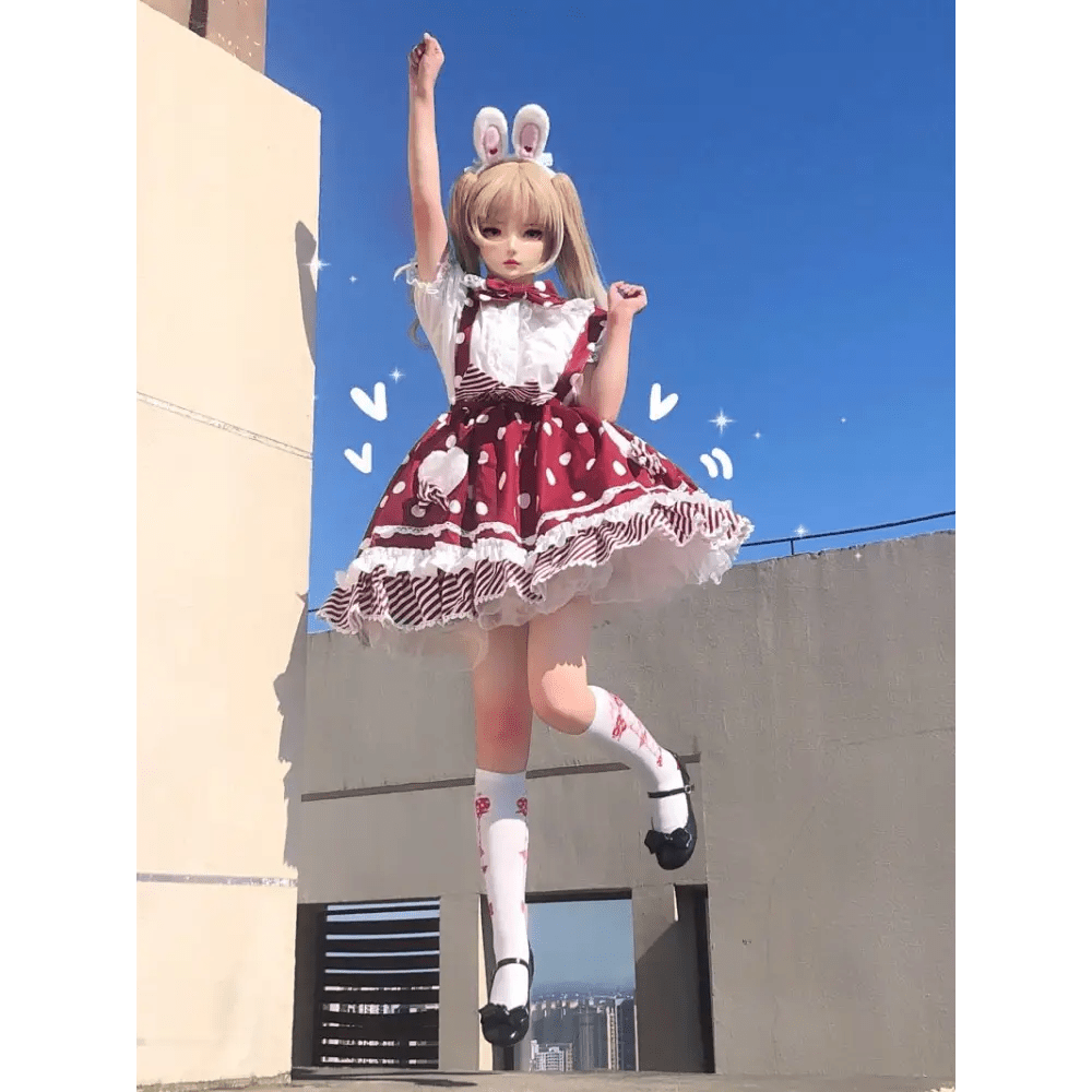 Luxurious Polkadot Suspender Lolita Skirt with Elastic Waist - Cosparty