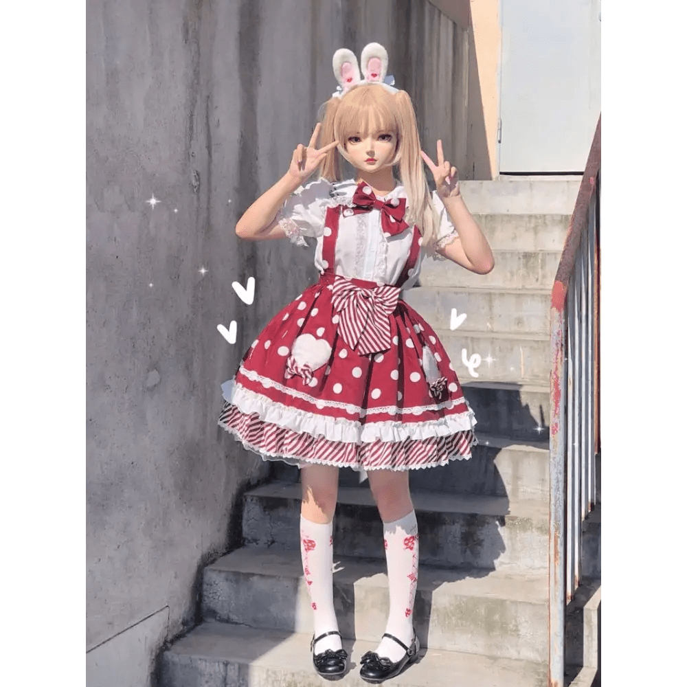 Luxurious Polkadot Suspender Lolita Skirt with Elastic Waist - Cosparty
