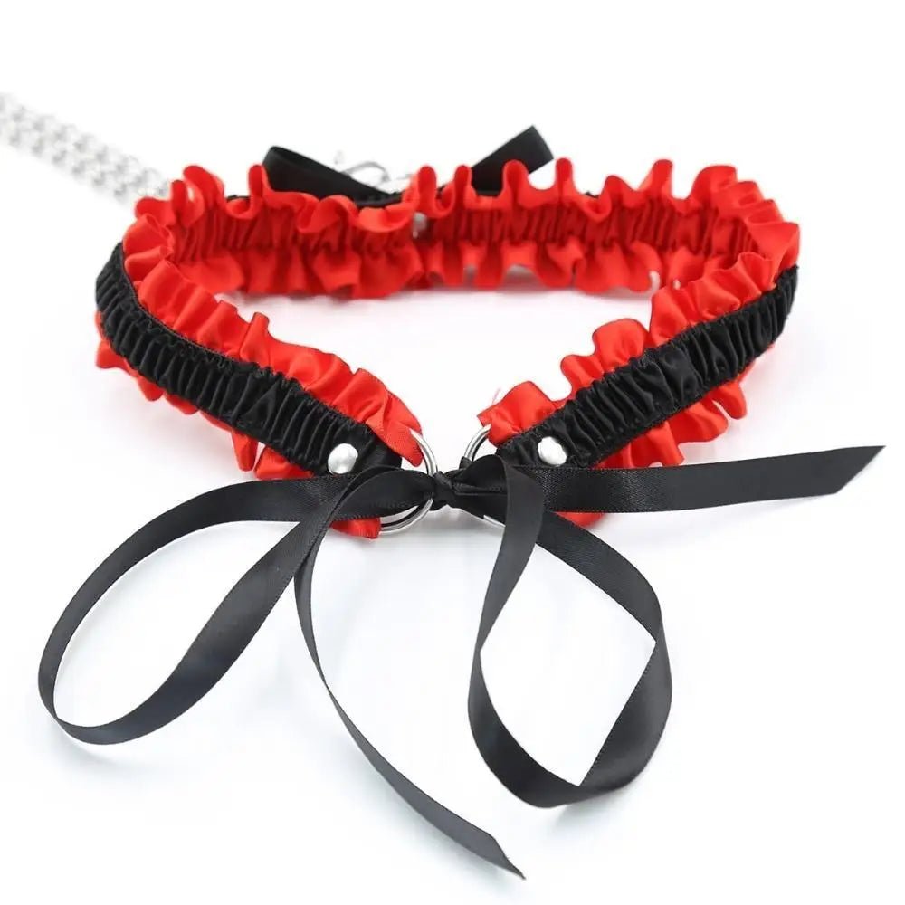 Luxurious Red and Black Rhinestone Collar Set with Handcuffs - Cosparty