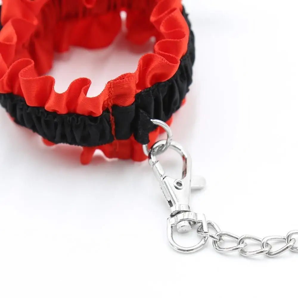 Luxurious Red and Black Rhinestone Collar Set with Handcuffs - Cosparty