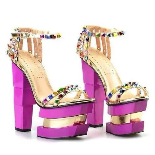 Luxury Geometric Platform Sandals with Jewel Embellishments - Cosparty