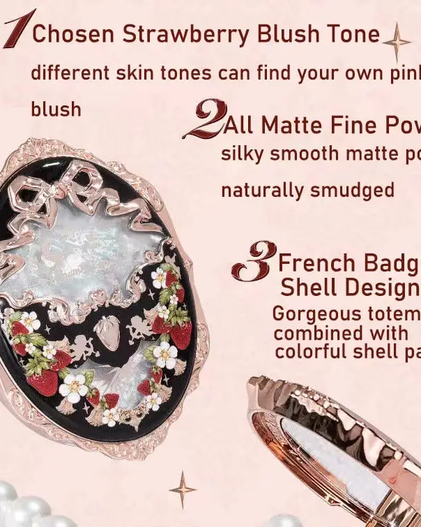 Luxury Glittering Strawberry Blush Compact for Your Vanity - blush