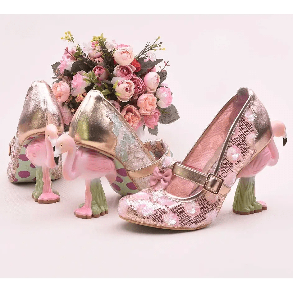 Luxury Pink Flamingo Platform Heels in Vegan Leather - Cosparty