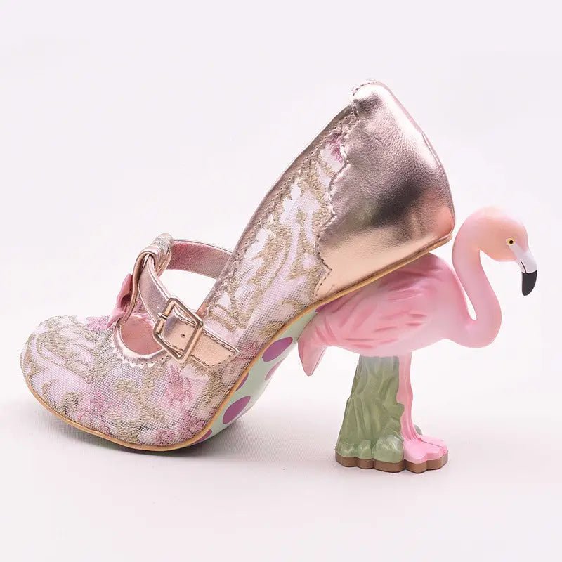 Luxury Pink Flamingo Platform Heels in Vegan Leather - Cosparty