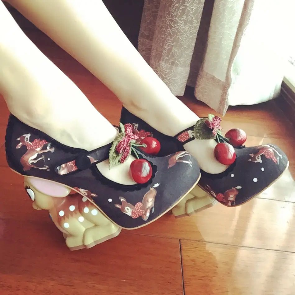 Luxury Vintage Inspired Baby Deer Platform Cherry Pumps - Cosparty