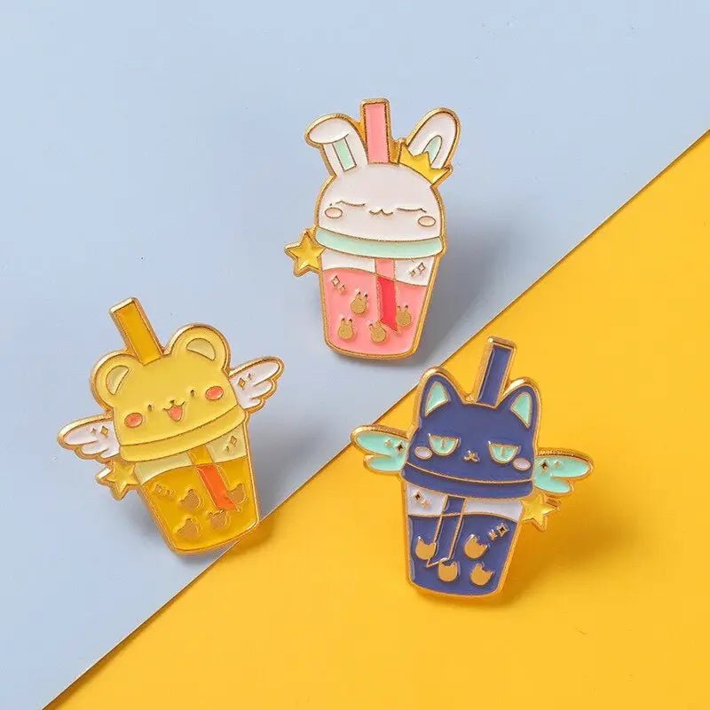 Magical Animal Boba Enamel Pins for Anime and Bubble Tea Fans - Cosparty