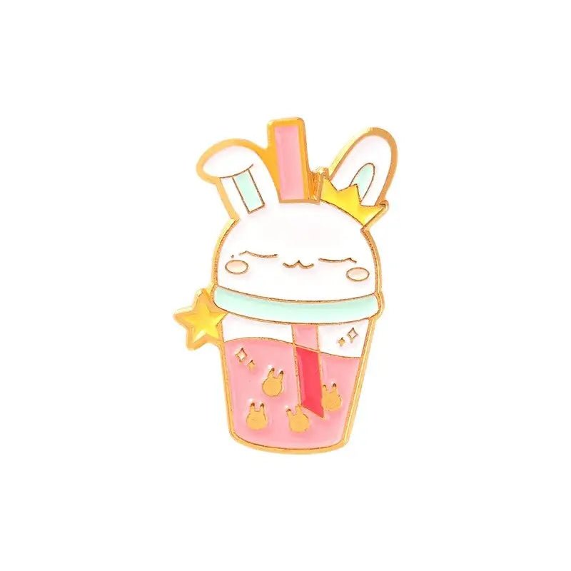 Magical Animal Boba Enamel Pins for Anime and Bubble Tea Fans - Cosparty