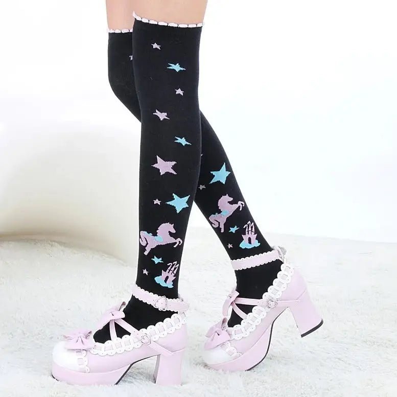 Magical Kingdom Inspired Thigh High Socks in Pastel Goth Style - Cosparty