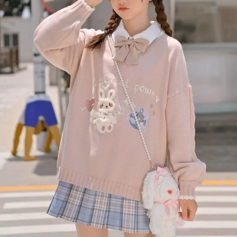 Magical Power Bunny Crewneck Sweater with Cosmic Design - Cosparty