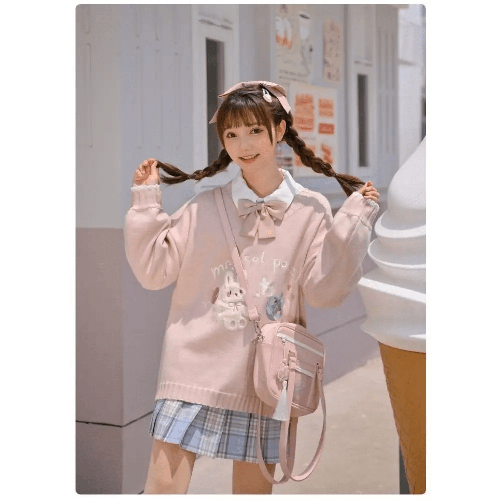 Magical Power Bunny Crewneck Sweater with Cosmic Design - Cosparty