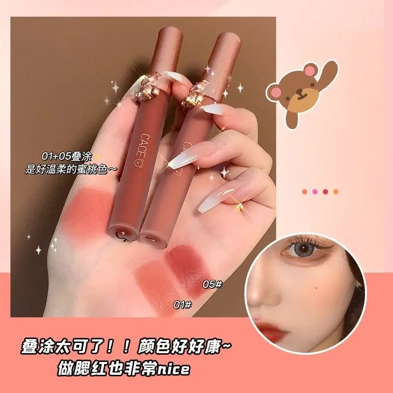 Matte Velvet Bear Liquid Lipstick in Adorable Rose Gold Packaging - Cosparty