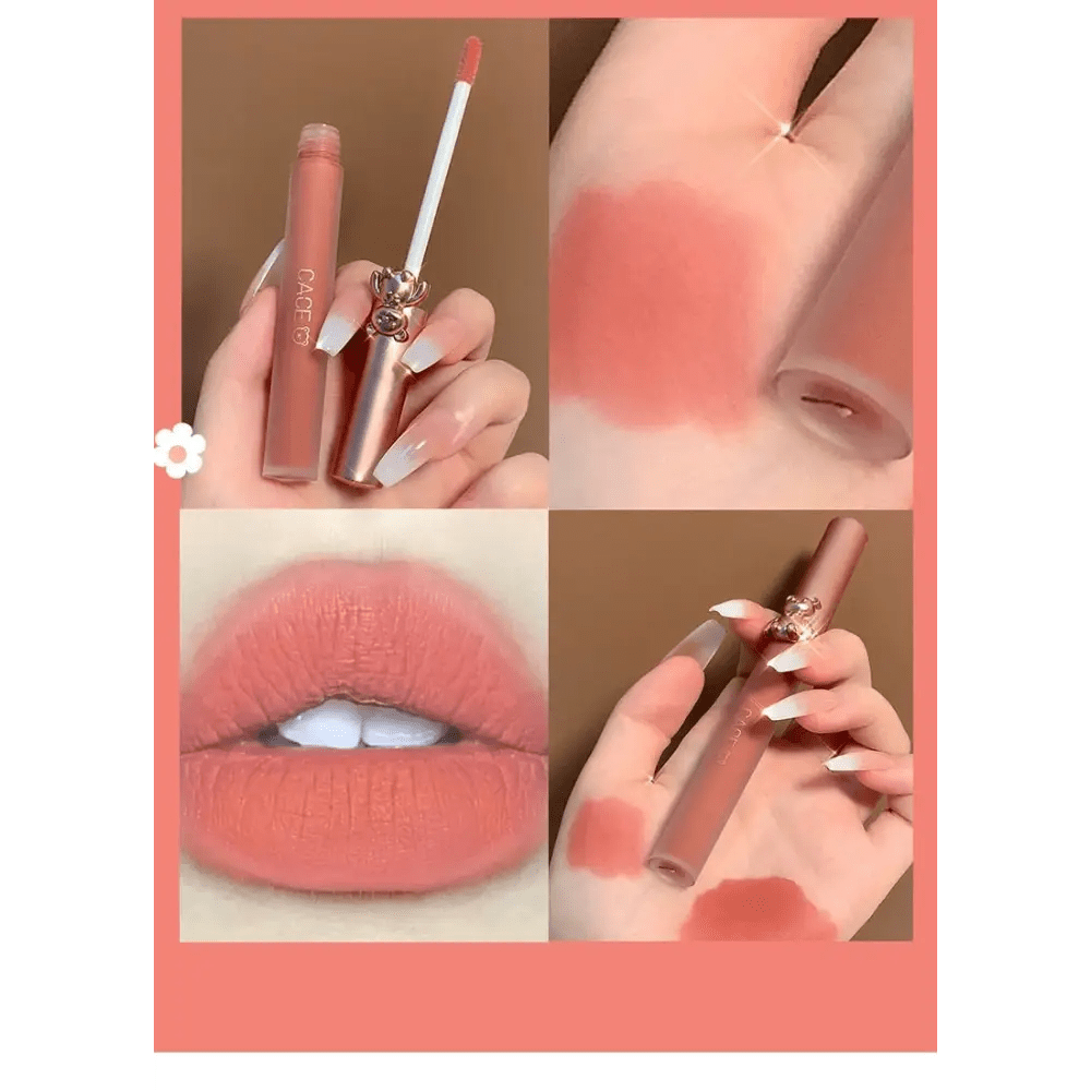 Matte Velvet Bear Liquid Lipstick in Adorable Rose Gold Packaging - Cosparty