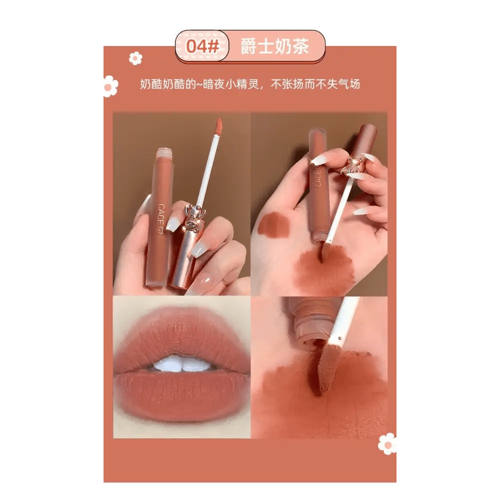 Matte Velvet Bear Liquid Lipstick in Adorable Rose Gold Packaging - Cosparty