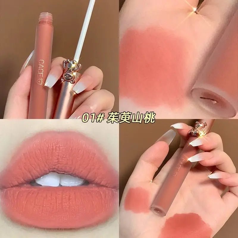 Matte Velvet Bear Liquid Lipstick in Adorable Rose Gold Packaging - Cosparty