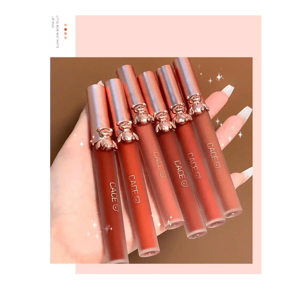 Matte Velvet Bear Liquid Lipstick in Adorable Rose Gold Packaging - Cosparty