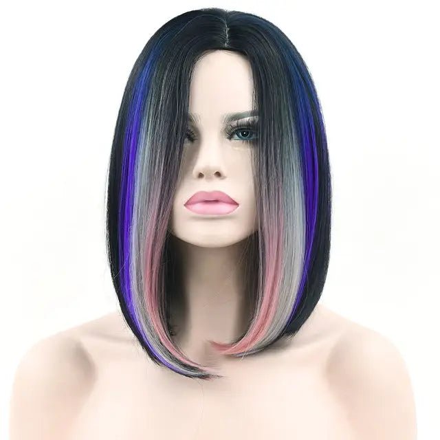 Medium Length Ombre Long Bob Wig in Chic Colorful Style - Cosparty