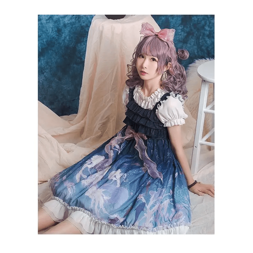 Midnight Blue Enchanted Ocean Lolita Dress for Little Princesses - Cosparty