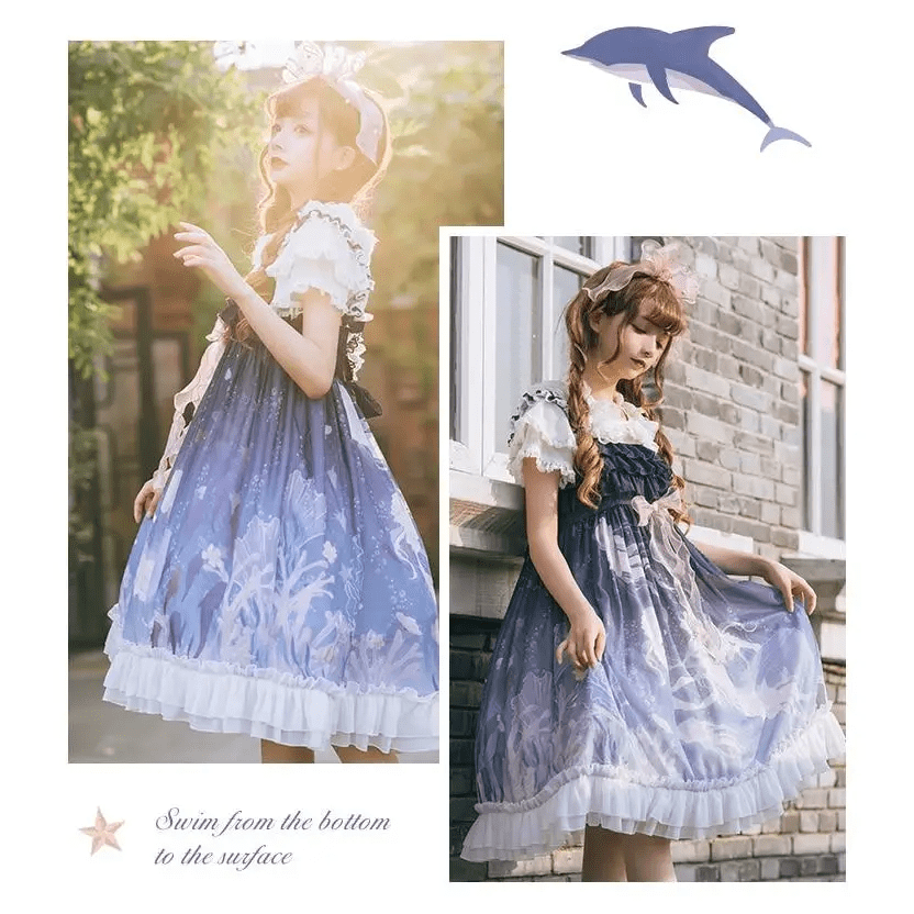 Midnight Blue Enchanted Ocean Lolita Dress for Little Princesses - Cosparty