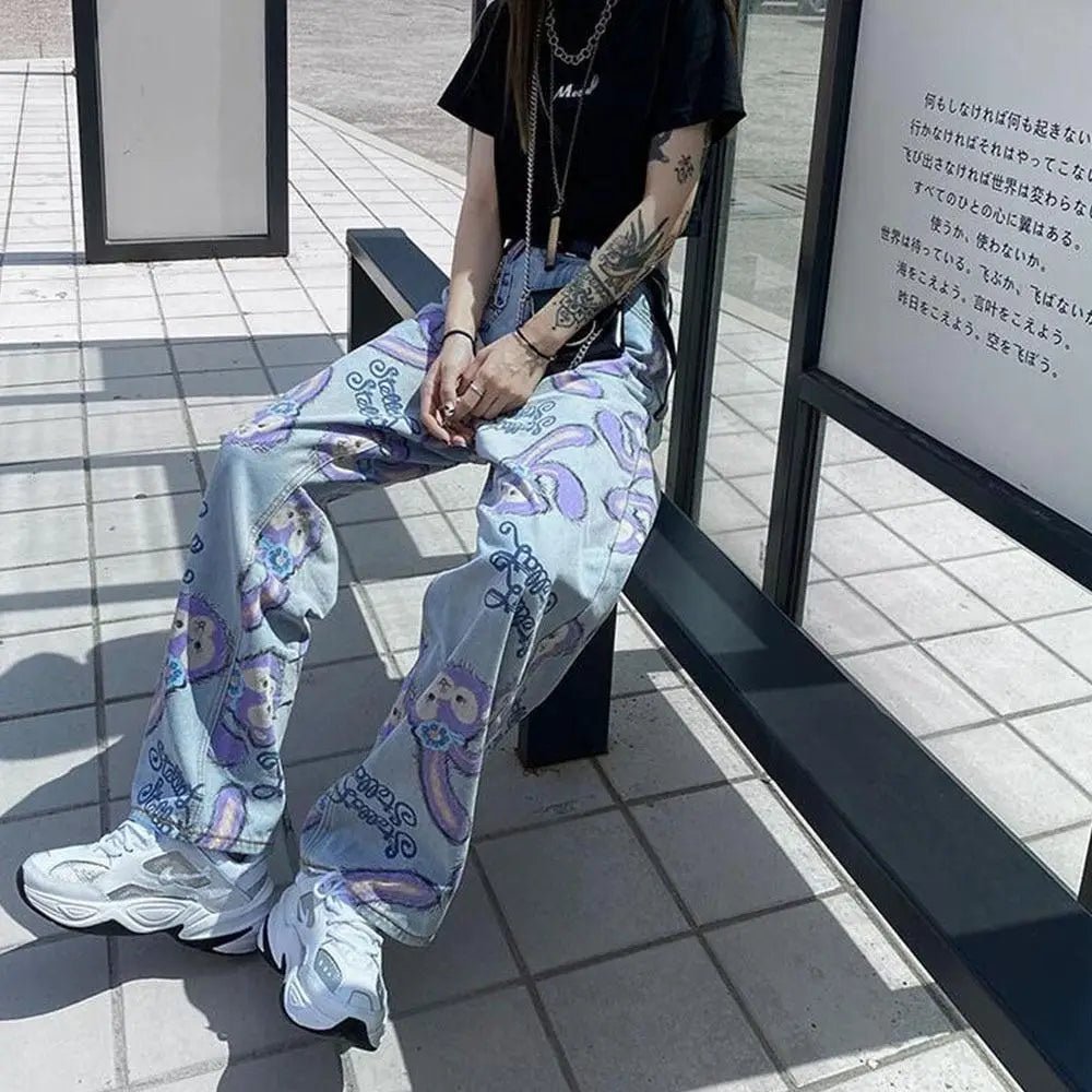 Milky Pastel Fairy Kei Patchwork Jeans with Frayed Edges - Cosparty