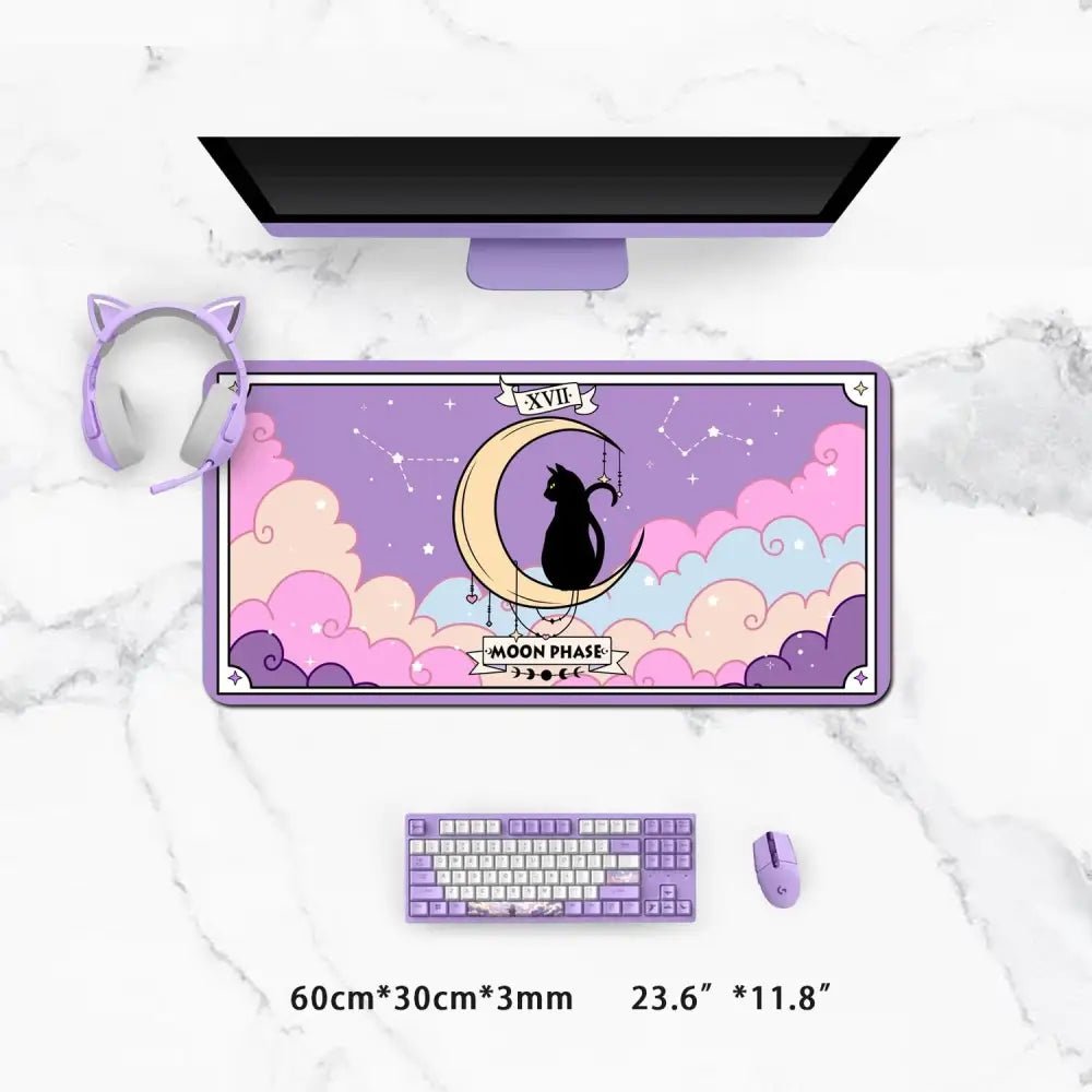 Moon Magic Neko Gaming Mousepad with Pastel Goth Cat Design - Cosparty